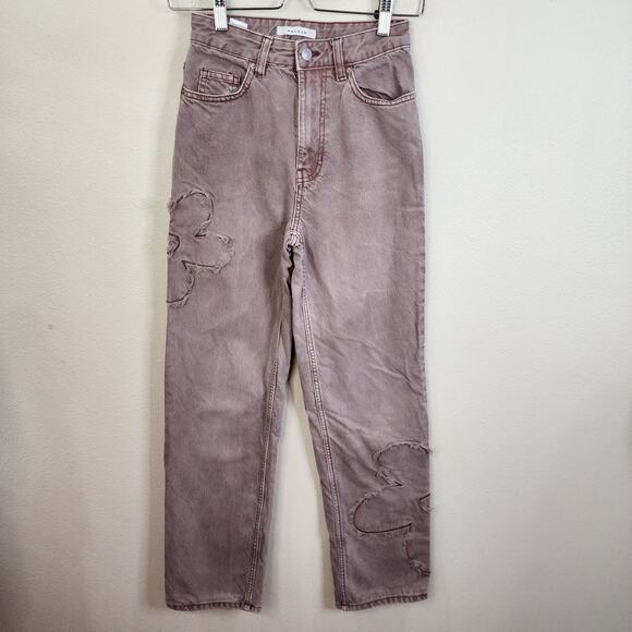Pacsun 90's Boyfriend Jeans Womens Size 24x30 Brown Cotton Flower Patch Loose - Picture 1 of 8